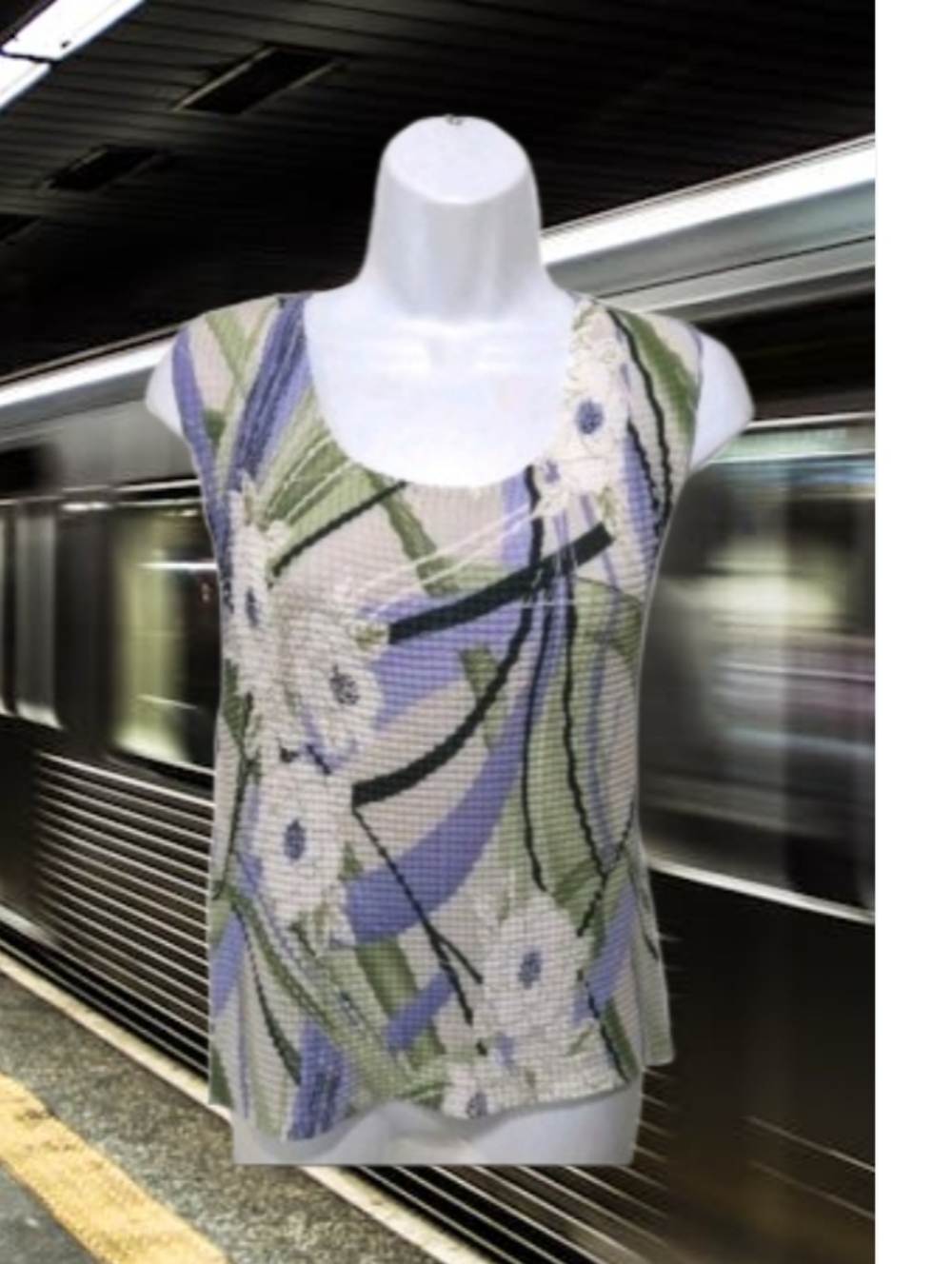 Dressbarn Crinkle Textured Geo Print Top Blouse 22/24 City Professional #4500